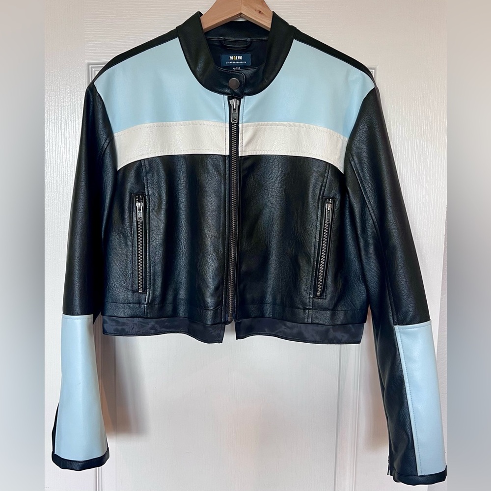 NEW Maeve by Anthropologie Cropped Color-block Biker Jacket